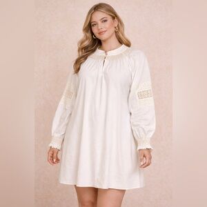 Tibi Anthropologie White Cotton Lace Embroidered Tunic Dress Boho Summer Casual